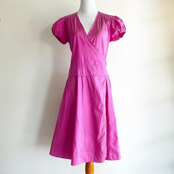 Calypso St. Barth Dresses & Skirts - VTG Calypso Christiane Celle XS Silk Wrap Dress Puff Sleeves Pink St Barth